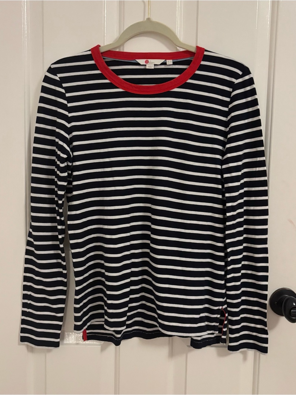 100% Cotton Boden Striped Long Sleeve Tee with Red Trim Size 4
